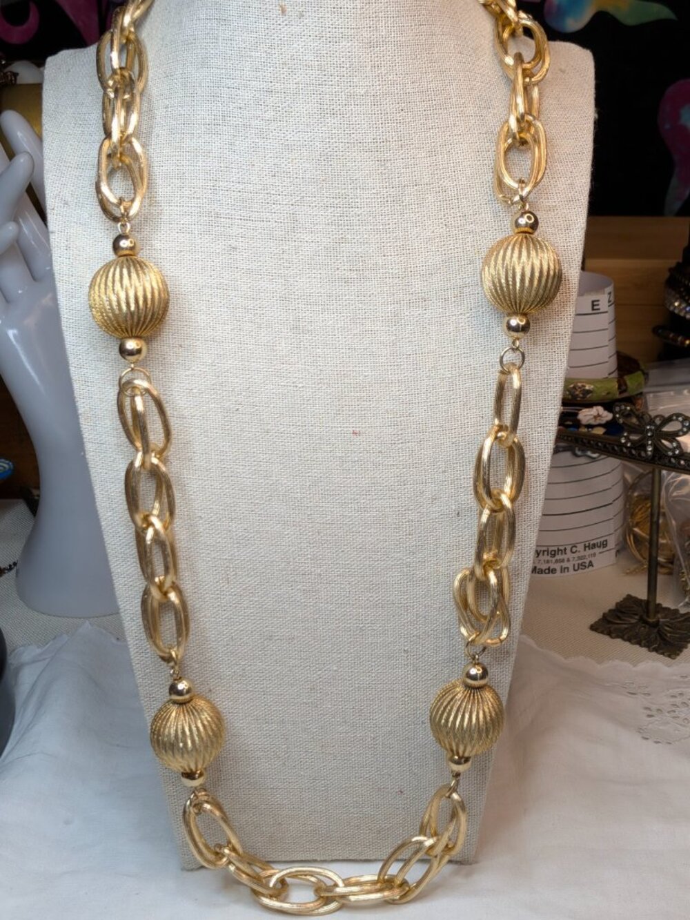 Vintage Gold Tone Chunky Chain Statement Necklace 28"